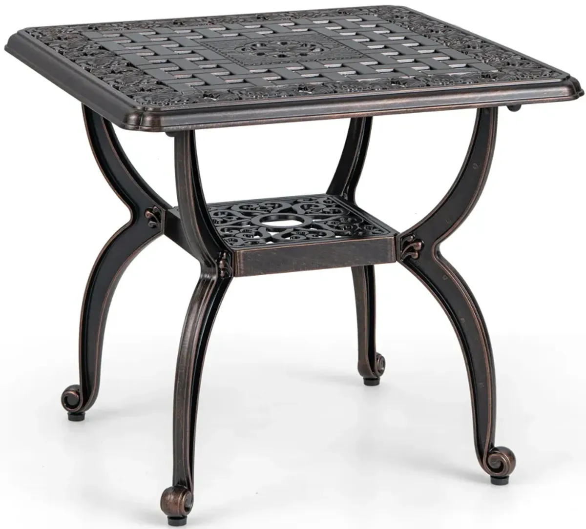 Cast Aluminum Outdoor Side Table with Storage Shelf for Garden Porch