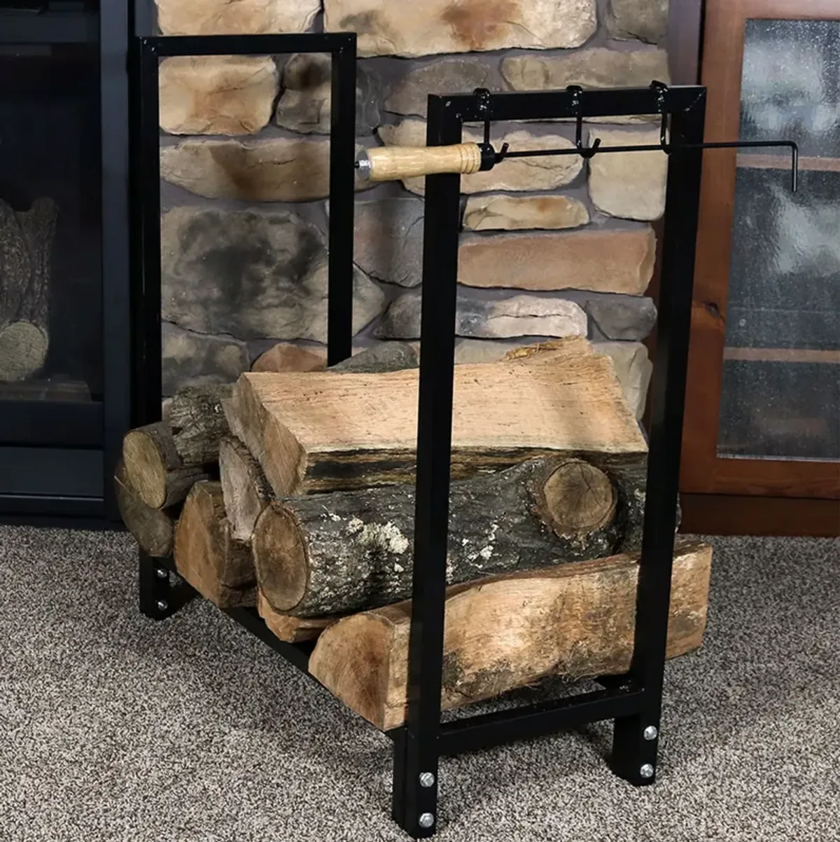 Sunnydaze 30 in Black Powder-Coated Steel Firewood Log Rack and Cover