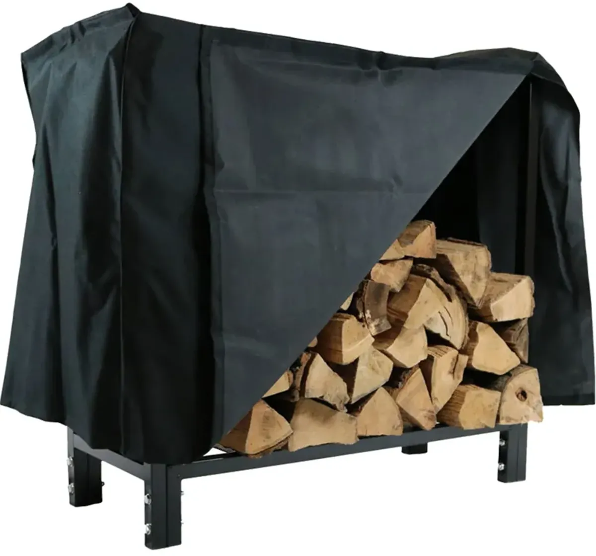 Sunnydaze 30 in Black Powder-Coated Steel Firewood Log Rack and Cover