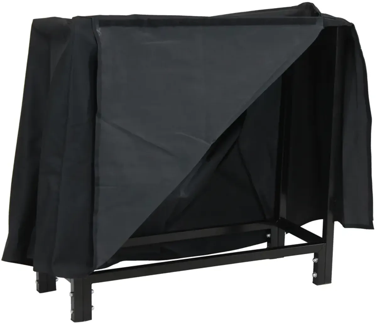 Sunnydaze 30 in Black Powder-Coated Steel Firewood Log Rack and Cover