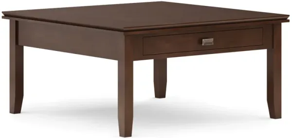Artisan SOLID WOOD 36 inch Wide Square Transitional Square Coffee Table in Russet Brown