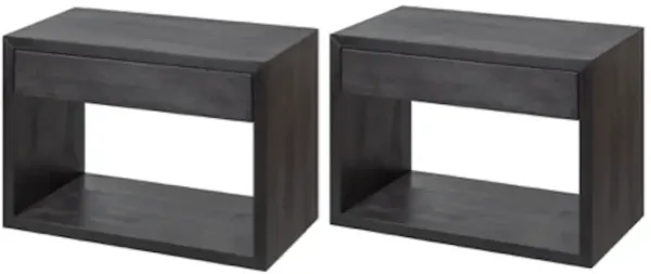 Set of 2 Handcrafted Black Solid Hardwood Floating Nightstands with Drawers - Bedside Storage Solution, Rustic Bedroom Furniture