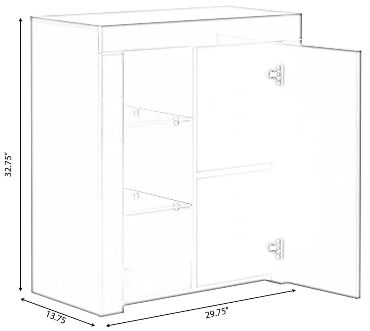 Office or Living Room Side Storage Cabinet With LED, White