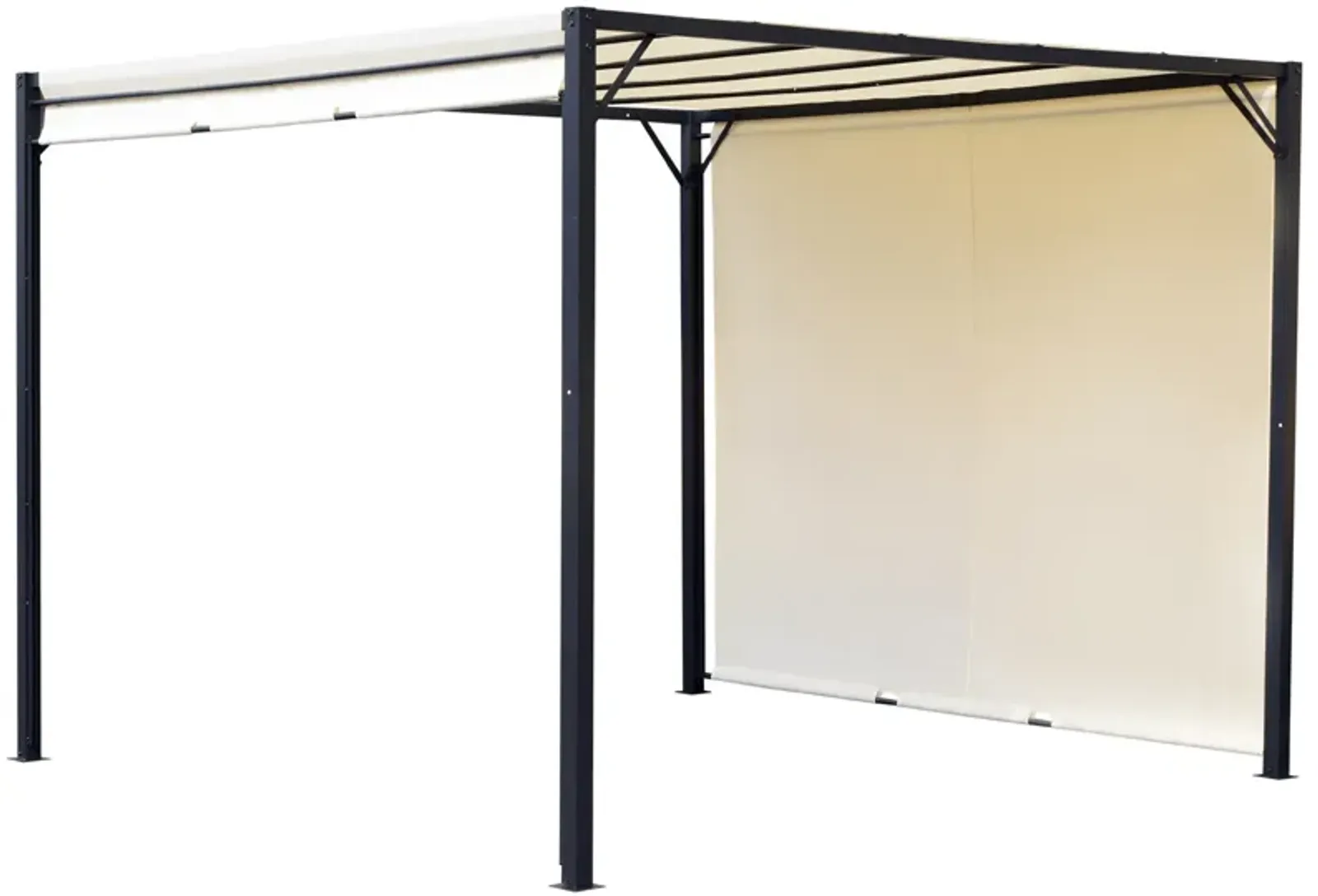 10' x 10' Outdoor Retractable Pergola Canopy Steel Gazebo Sun Shade, Cream