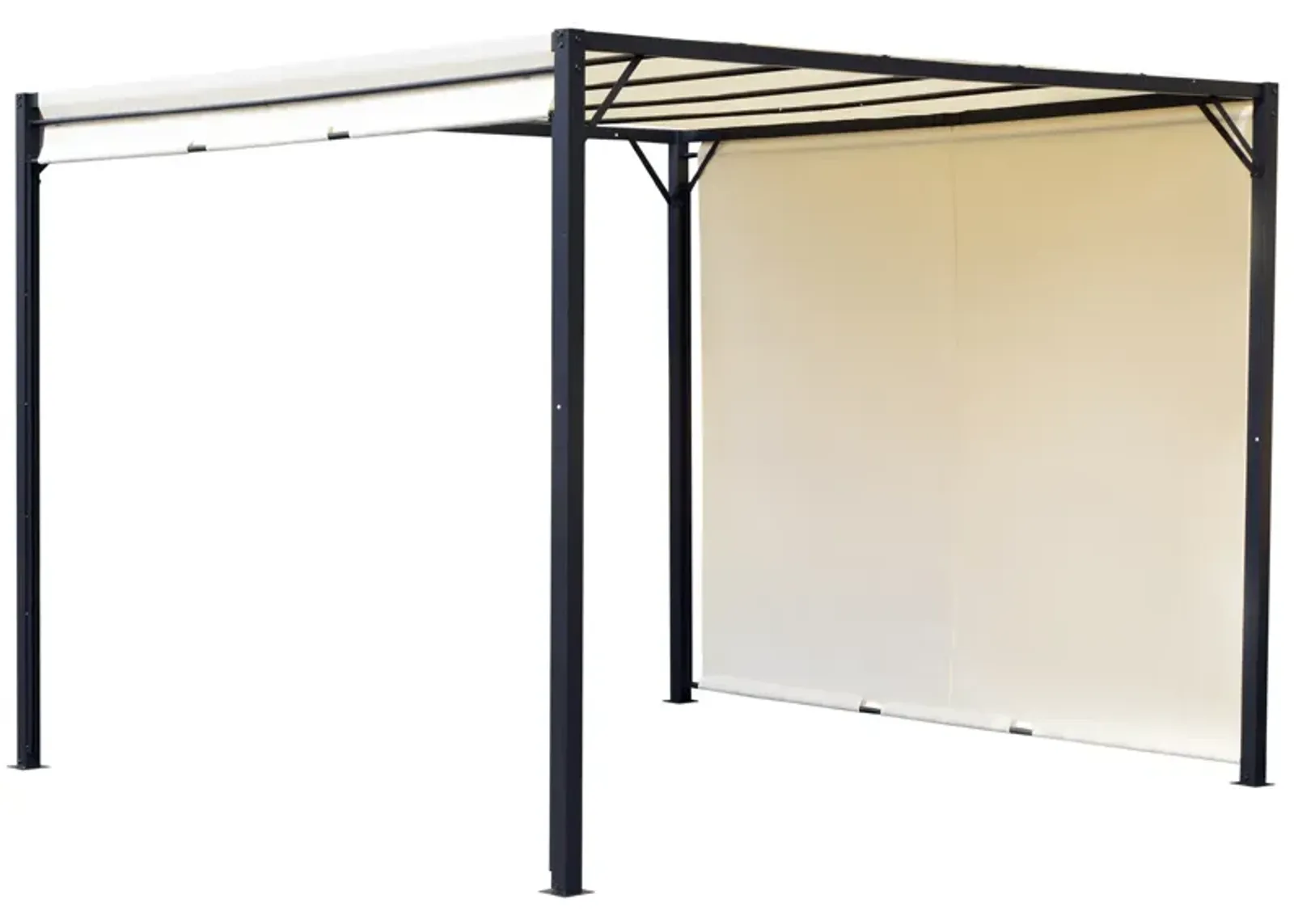 10' x 10' Outdoor Retractable Pergola Canopy Steel Gazebo Sun Shade, Cream