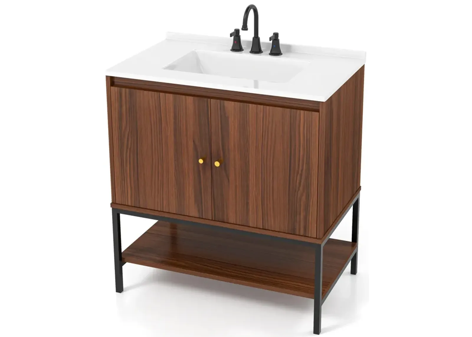 Bathroom Vanity Sink Combo with Doors and Open Shelf