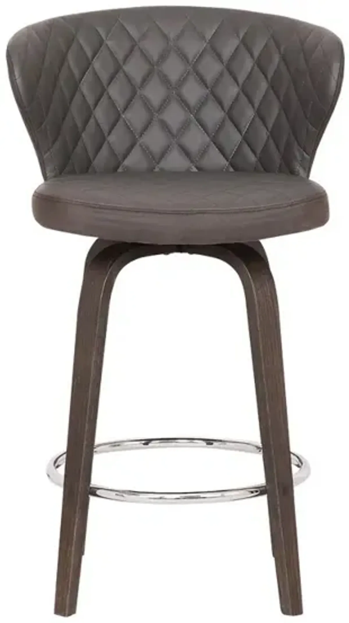 Curved Back Leatherette Barstool with Swivel Mechanism, Brown - Benzara