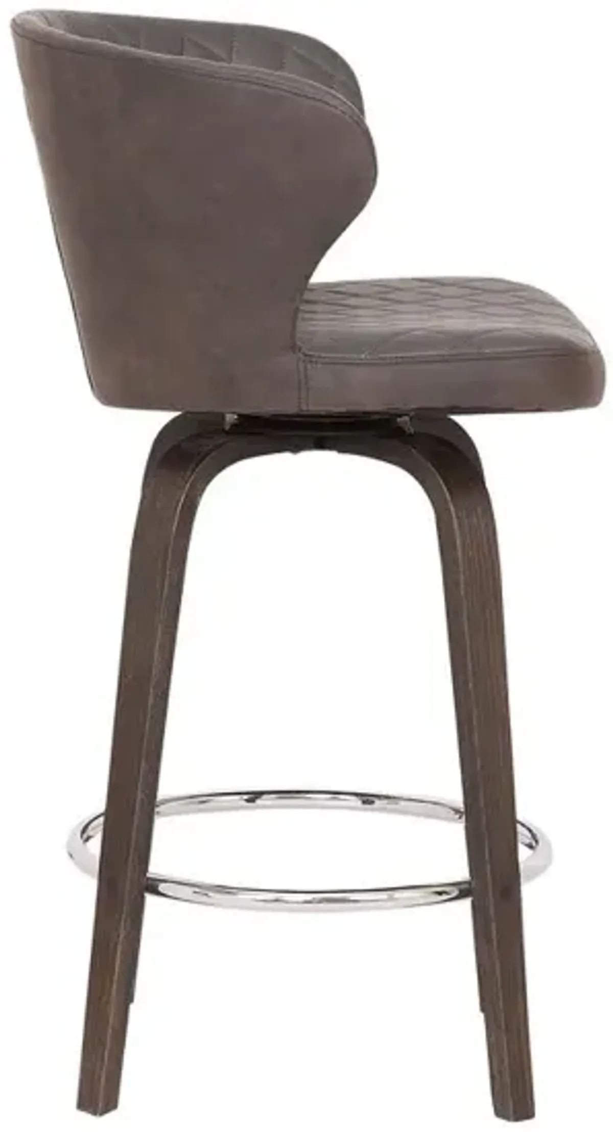 Curved Back Leatherette Barstool with Swivel Mechanism, Brown - Benzara