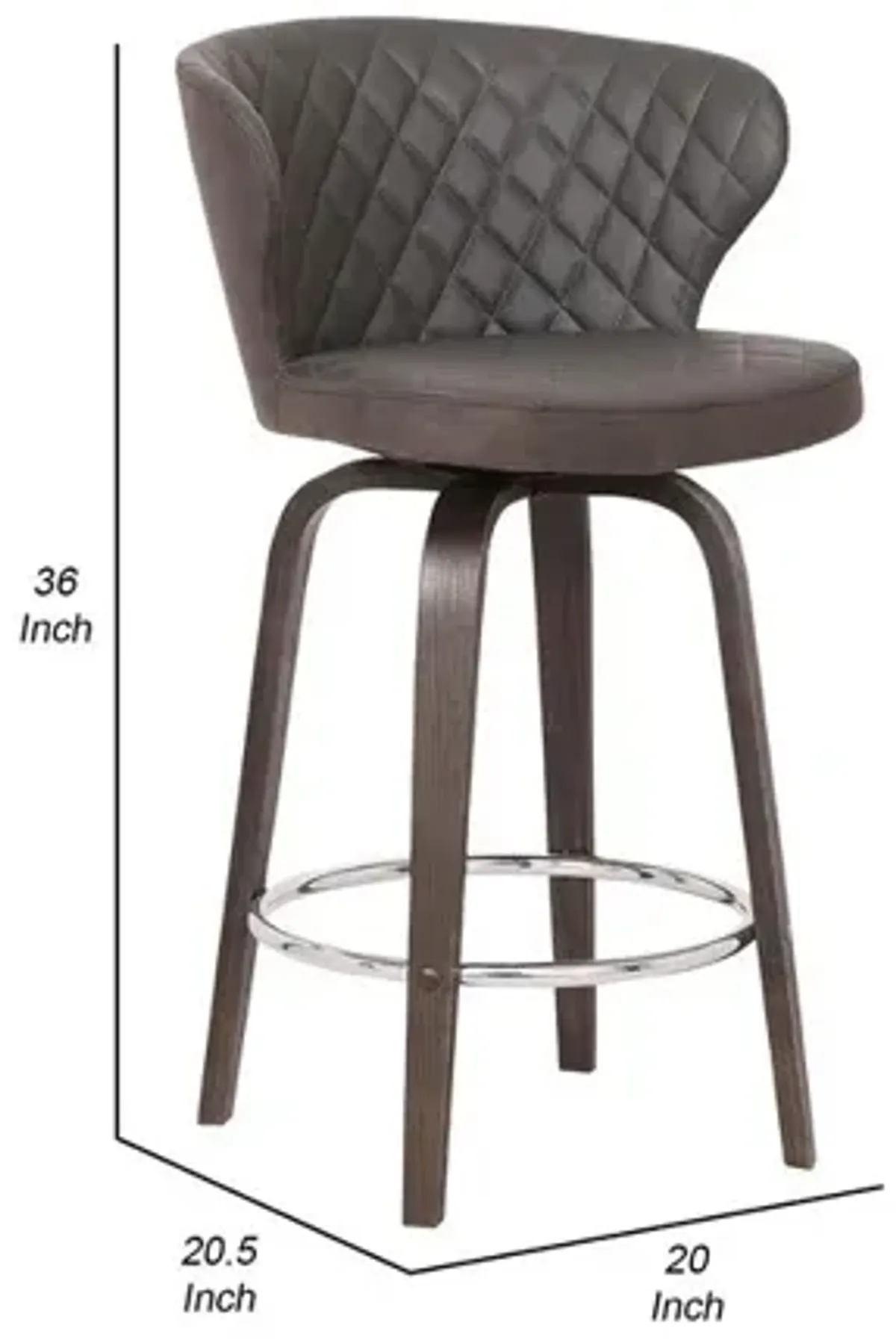 Curved Back Leatherette Barstool with Swivel Mechanism, Brown - Benzara