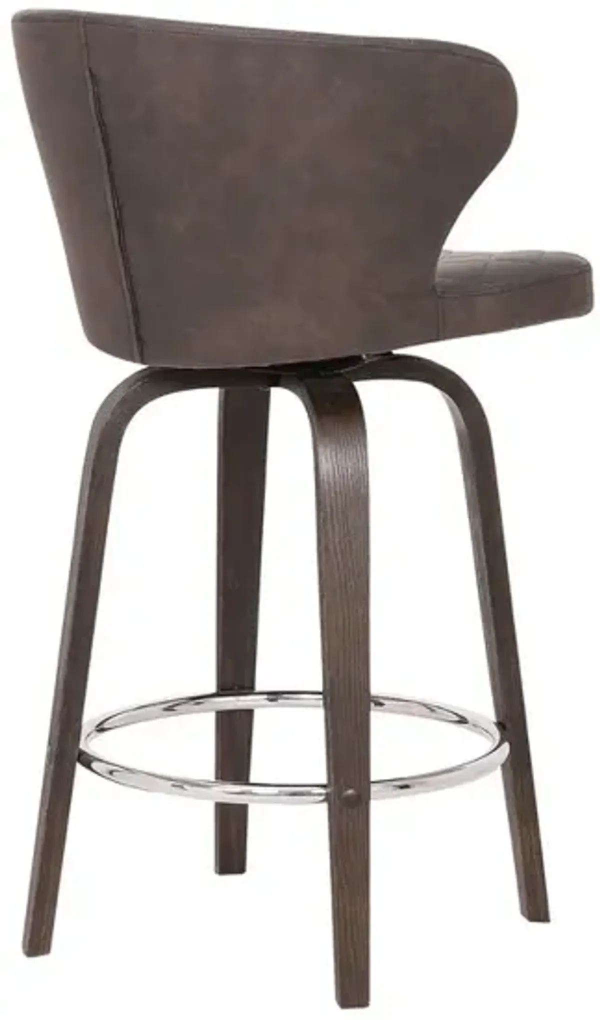 Curved Back Leatherette Barstool with Swivel Mechanism, Brown - Benzara