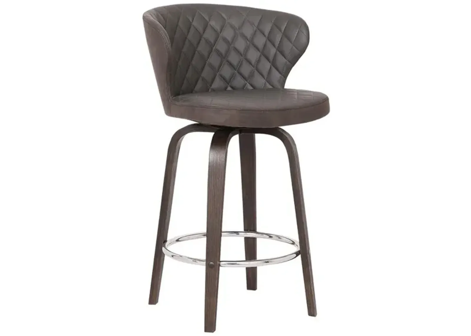 Curved Back Leatherette Barstool with Swivel Mechanism, Brown - Benzara