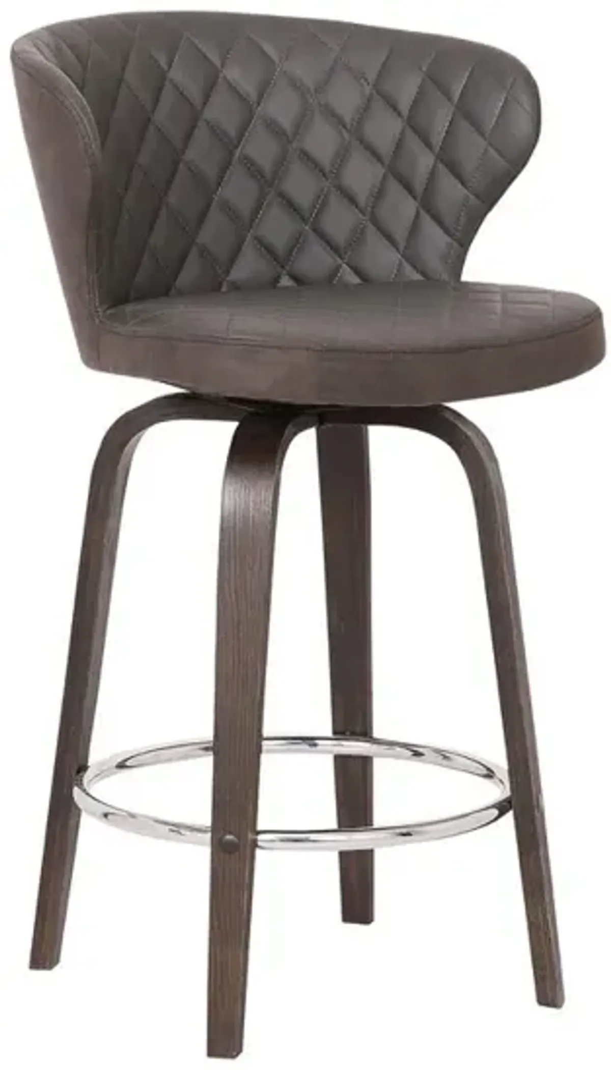 Curved Back Leatherette Barstool with Swivel Mechanism, Brown - Benzara