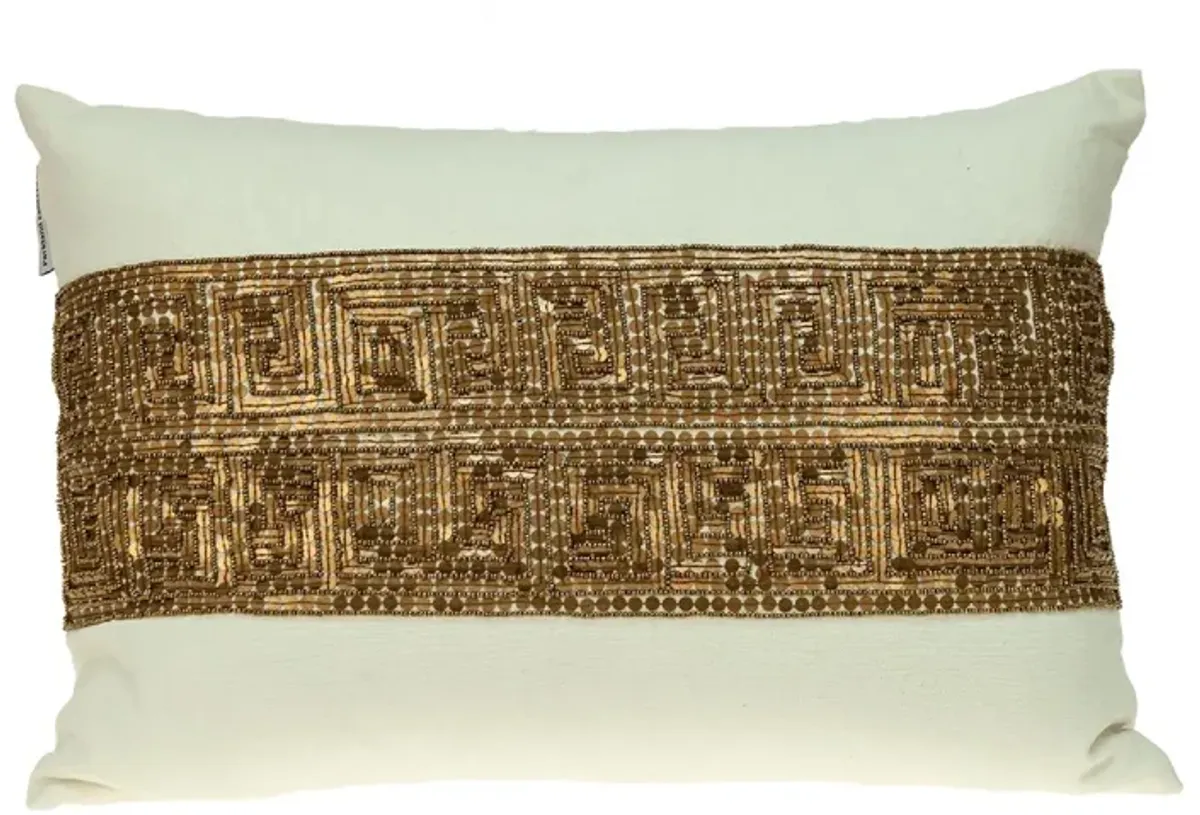 20" Off-white and Bronze Contemporary Embroidered Throw Pillow