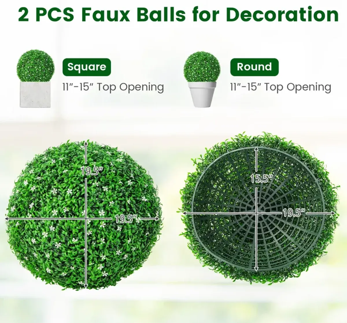 2 PCS Holly Artificial Topiary Balls 19.5 Inch Faux Boxwood Balls