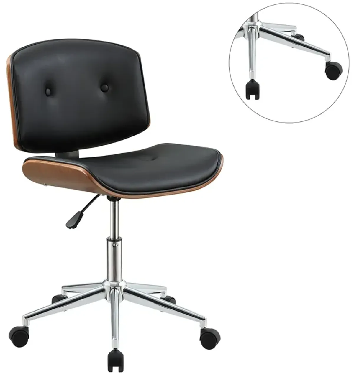 Leatherette Office Chair in Black and Walnut Finish