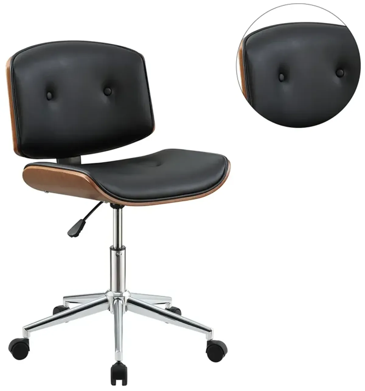 Leatherette Office Chair in Black and Walnut Finish