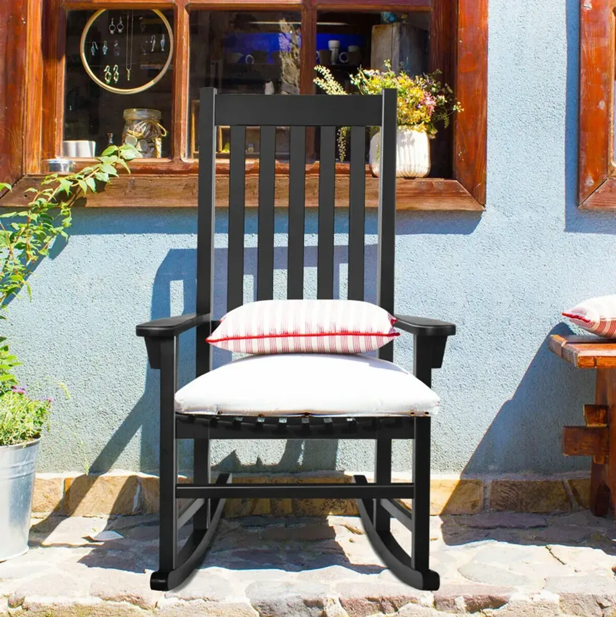 Indoor Outdoor Wooden High Back Rocking Chair