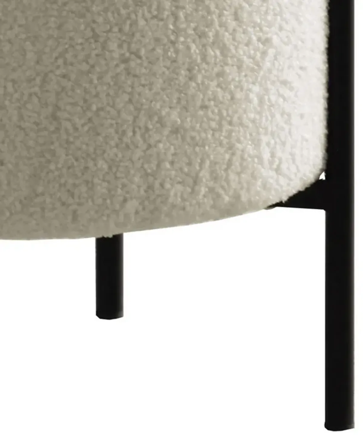 18 Inch Modern Foam Ottoman, Beige Faux Sheep Skin, Matte Black Metal Legs-Benzara