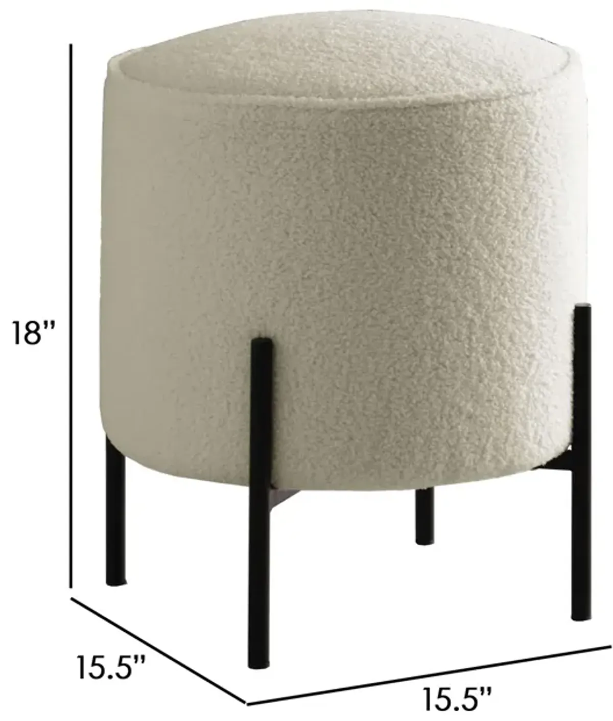 18 Inch Modern Foam Ottoman, Beige Faux Sheep Skin, Matte Black Metal Legs-Benzara