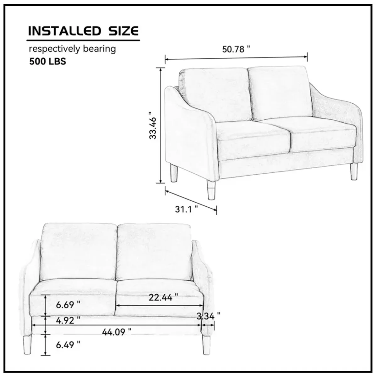 51.5" Loveseat Sofa Small Couch For Small Space For Living Room, Bedroom, Grey