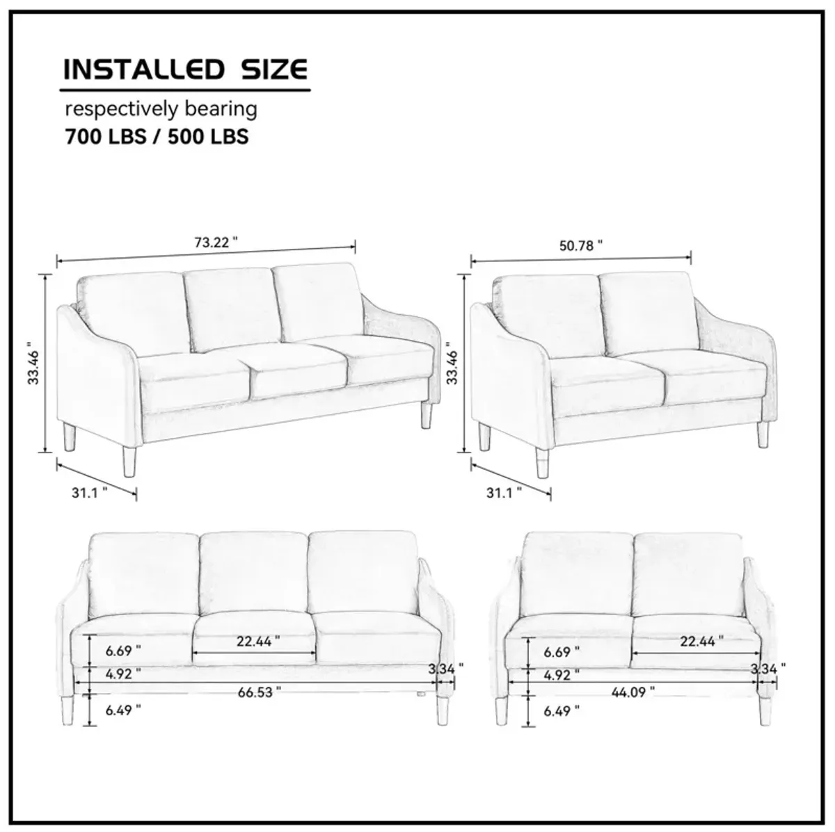 51.5" Loveseat Sofa Small Couch For Small Space For Living Room, Bedroom, Grey