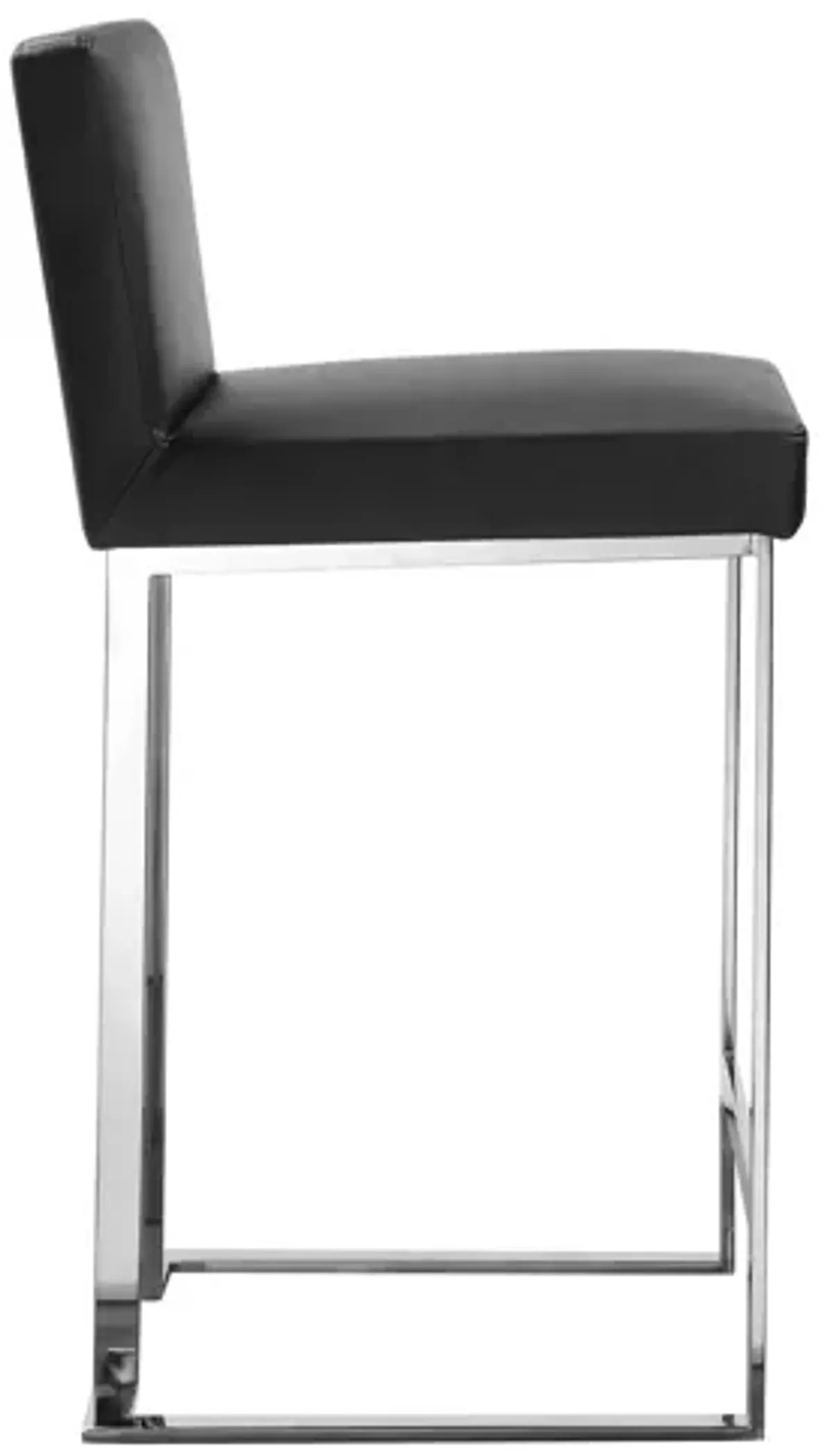 Boly 26 Inch Counter Height Chair, Black Faux Leather, Chrome Steel - Benzara