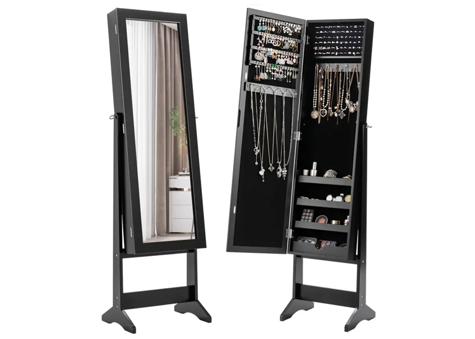 Mirrored Standing Jewelry Cabinet Storage Box