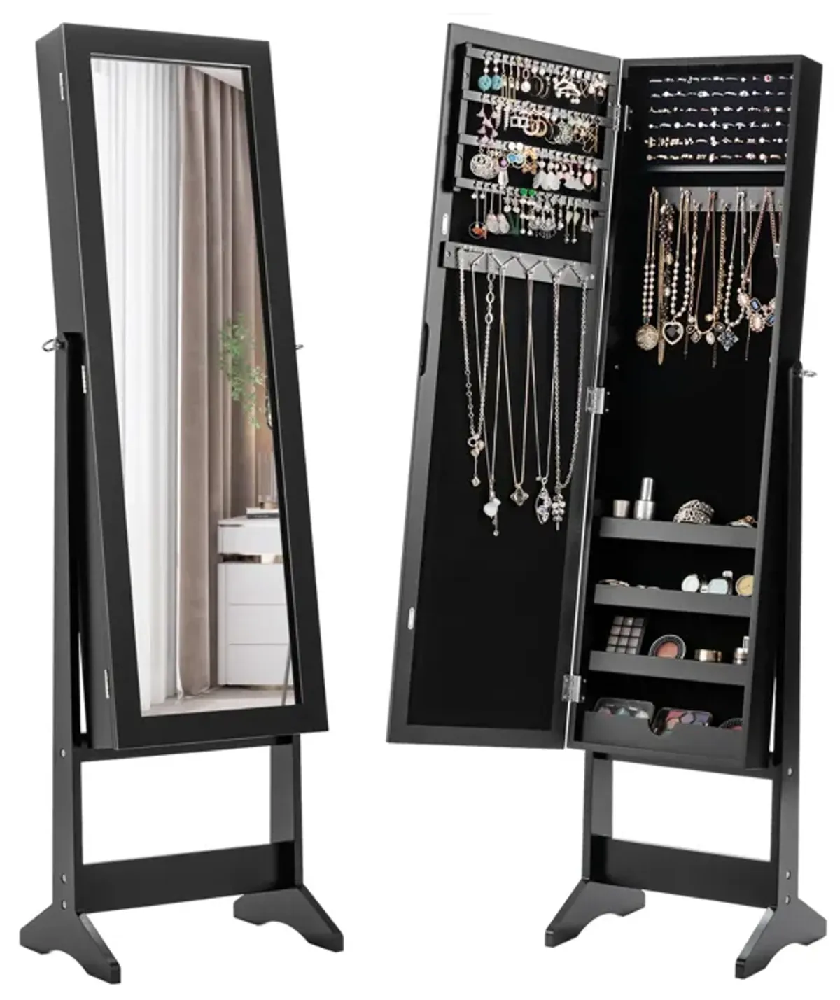 Mirrored Standing Jewelry Cabinet Storage Box