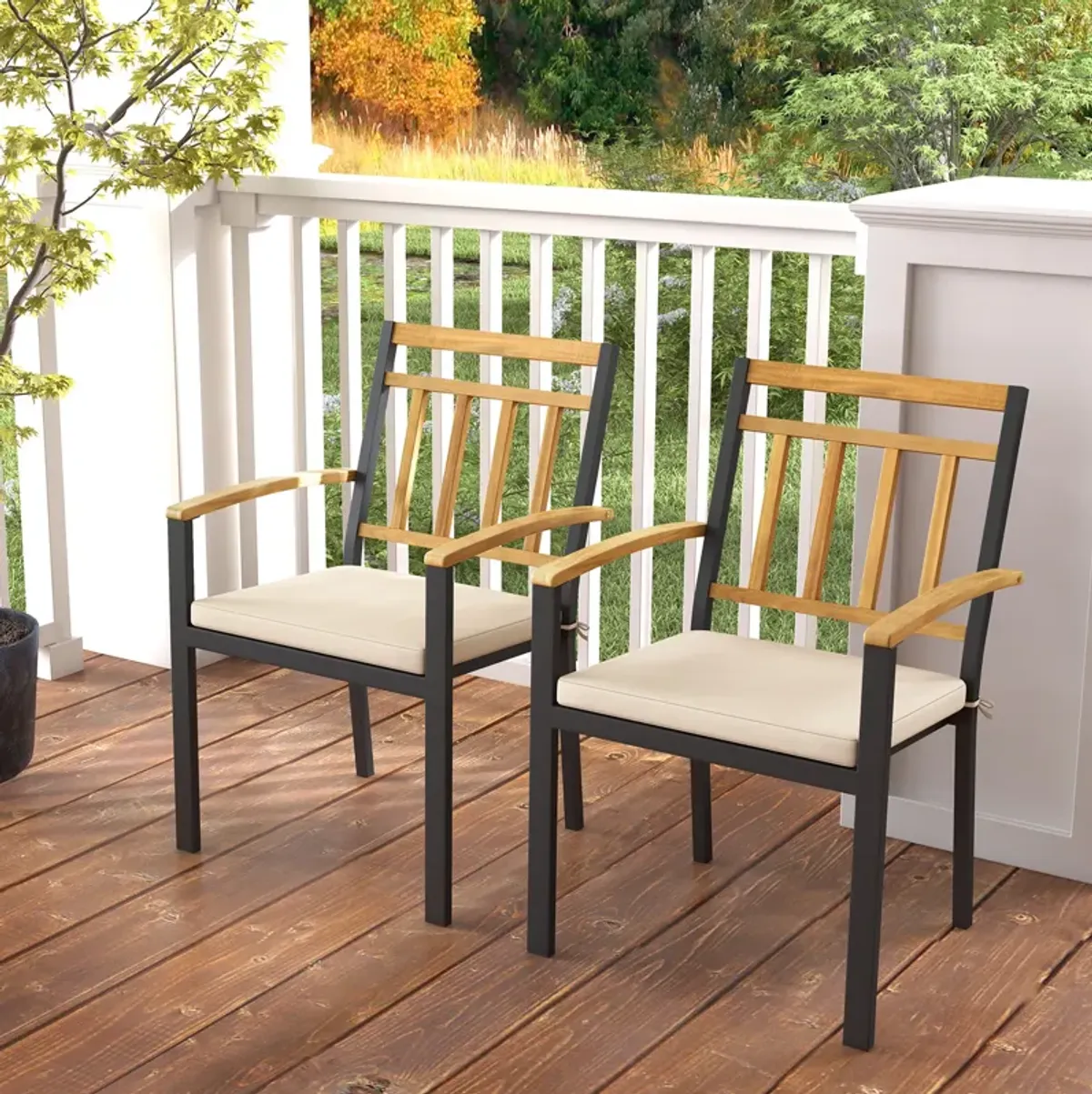 Set of 2 Patio Dining Chairs with Removable Padded Cushions