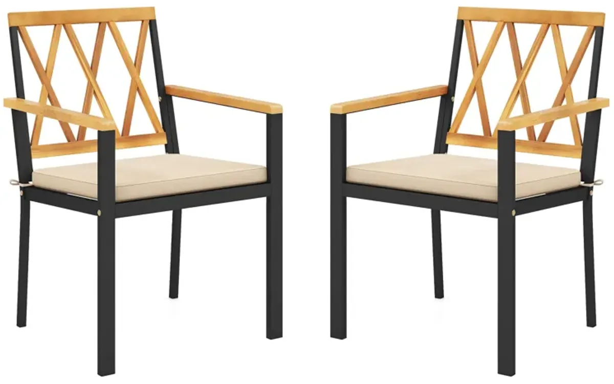 Set of 2 Patio Dining Chairs with Removable Padded Cushions