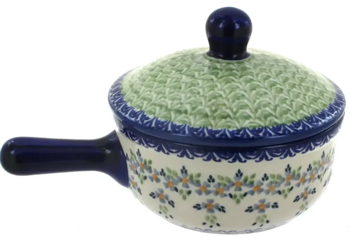 Blue Rose Polish Pottery Garden Bouquet Sauce Pot with Lid