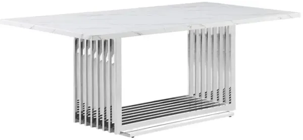Best Quality Furniture 79 White marble table with a silver color base