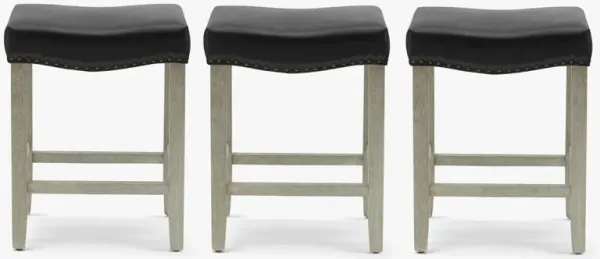 WestinTrends 24" Upholstered Saddle Seat Antique Gray Counter Stool (Set of 3)
