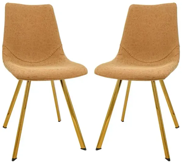 LeisureMod Markley Modern Leather Dining Chair With Gold Legs Set of 2