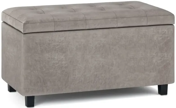 Cosmopolitan 34 inch Wide Transitional Rectangle Storage Ottoman in Distressed Grey Taupe Faux Leather