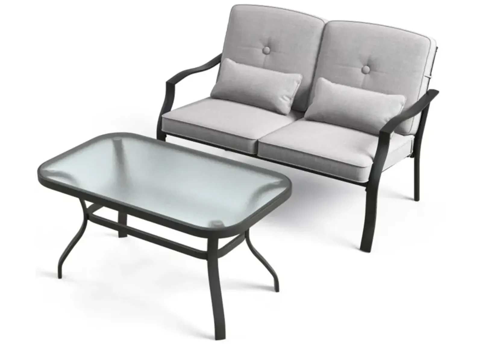 Hivvago Outdoor Loveseat Chair Set with Tempered Glass Coffee Table