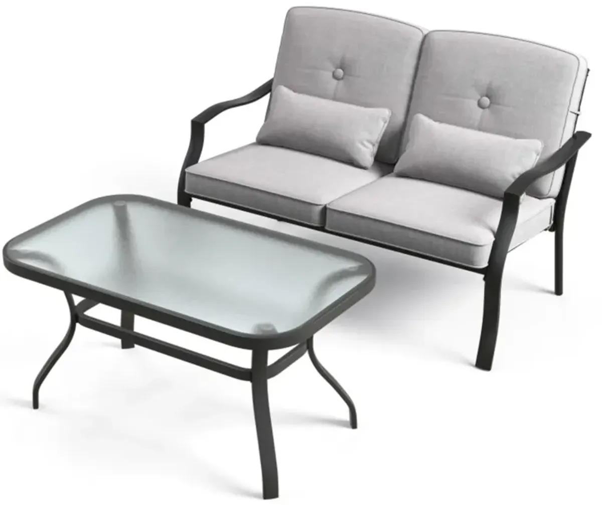 Hivvago Outdoor Loveseat Chair Set with Tempered Glass Coffee Table