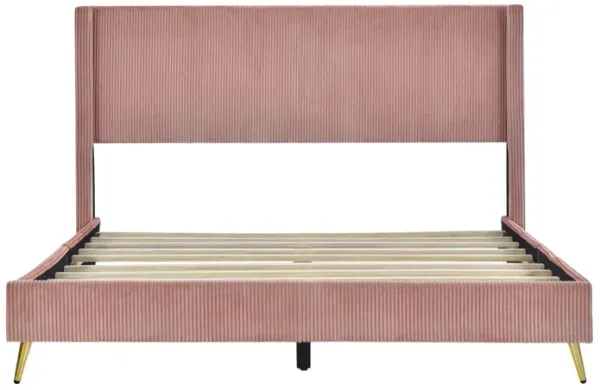 Queen Size Corduroy Platform Bed with Metal Legs
