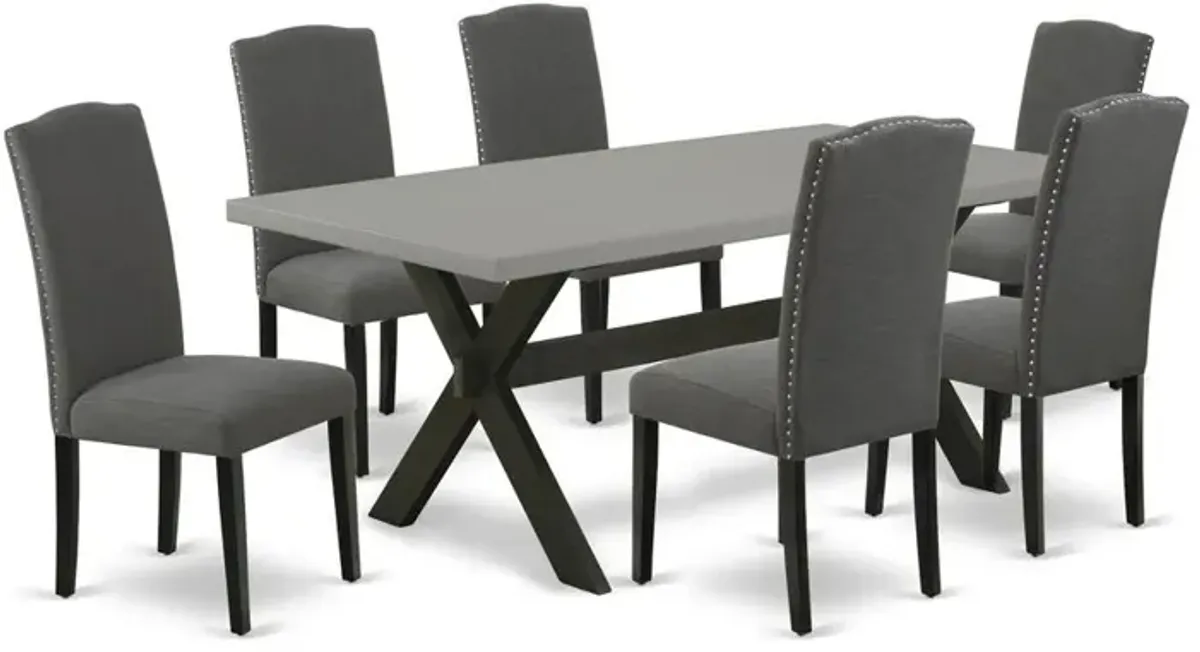East West Furniture X697EN120-7 - 7-Piece Small Dining Table Set - 6 Parson Dining Room Chairs and a Rectangular Dinette Table Hardwood Frame