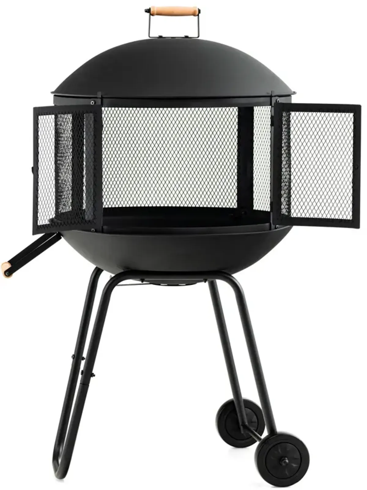 28 Inch Portable Fire Pit on Wheels with Log Grate-Black