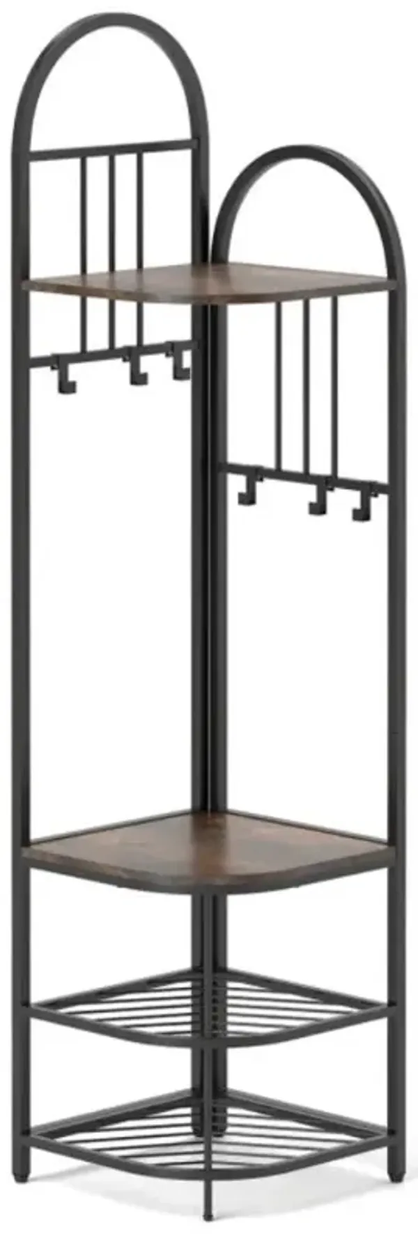 Hivvago 4-Tier Coat Rack Corner Hall Tree with Shoe Storage Bench