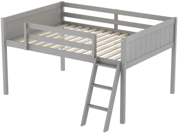Whisen Elegant Design Full Size Wood Low Loft Bed with Convertible Ladder
