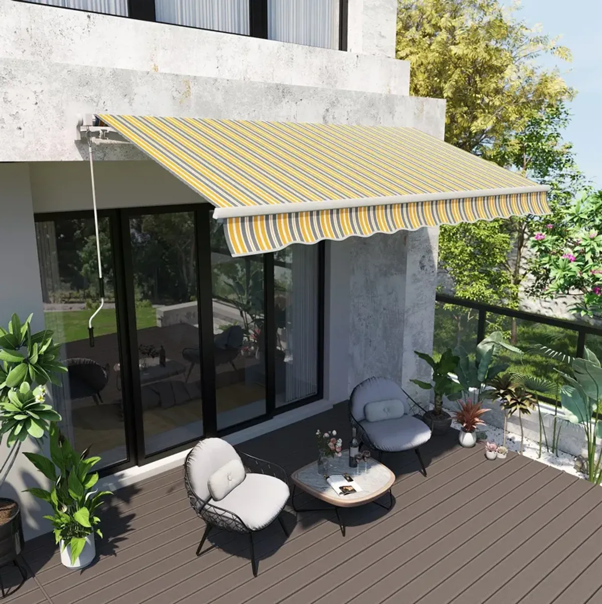 Yellow/Grey Patio Cover: 12'x10' Manual Retractable Sunshade