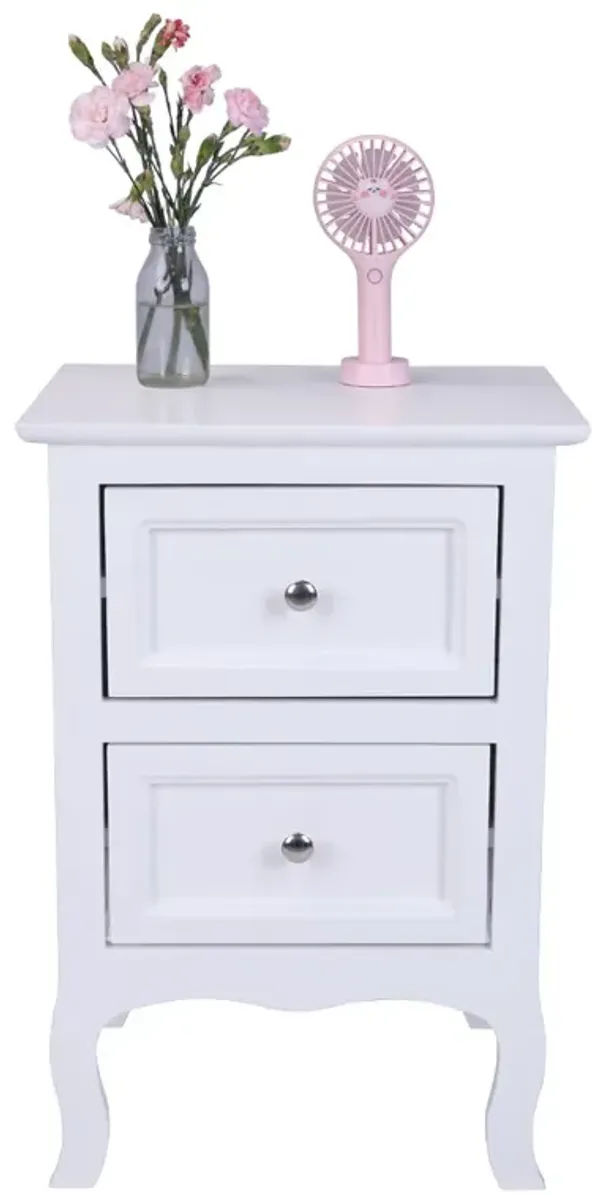 Country Style Two-Tier Nightstand, Large Bedside Table with Storage Shelves