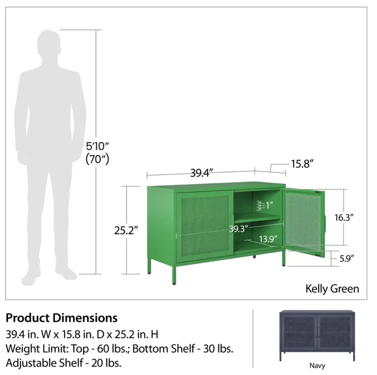 Channing 2 Door Storage Cabinet-Mesh Metal Locker