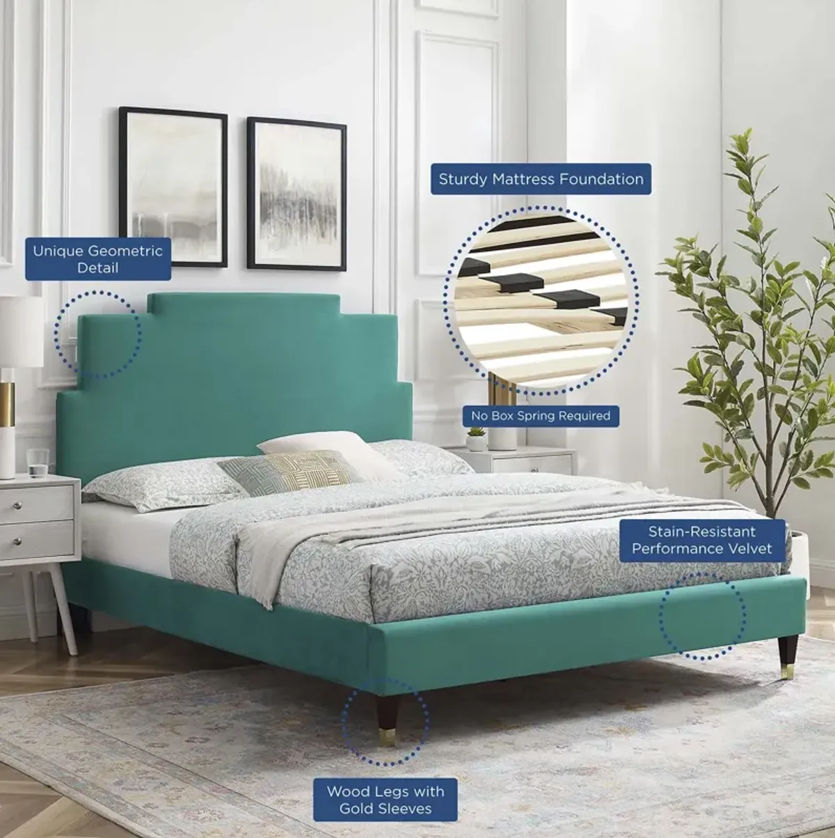 Modway - Lindsey Performance Velvet Full Platform Bed