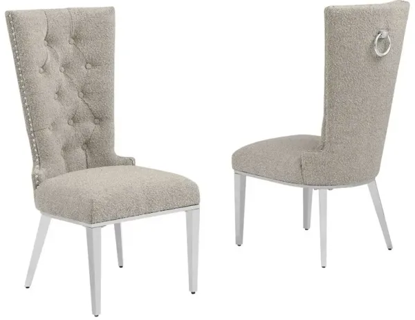 Best Quality Furniture Gray Boucle Fabric With Silver Chrome Base Glam Dining Chairs (Set Of 2)