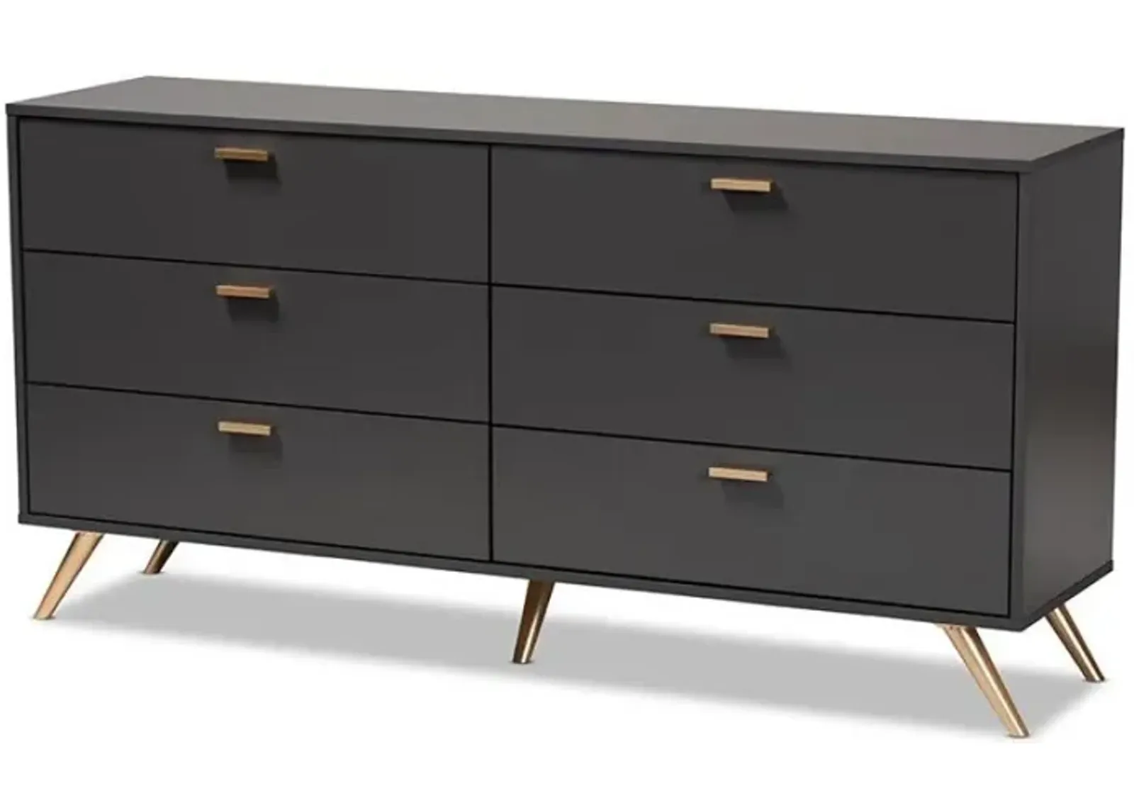 Kelson Modern and Contemporary Dark Grey and Gold Finished Wood 6-Drawer Dresser