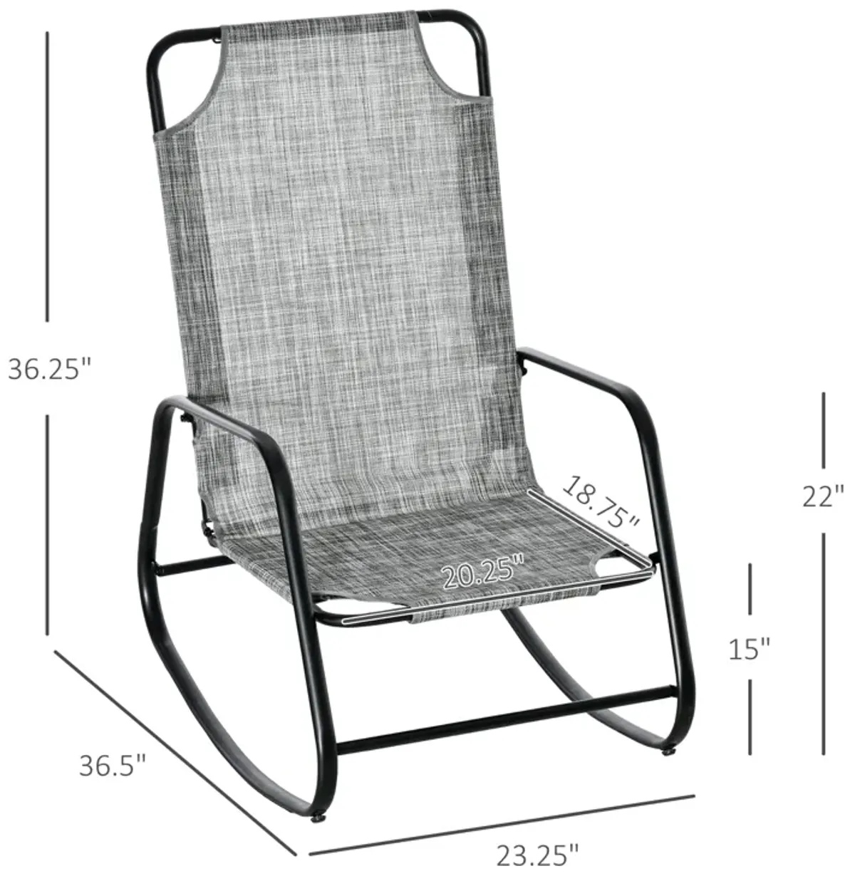 Grey Patio Comfort: Outdoor Sling Fabric Rocking Chair