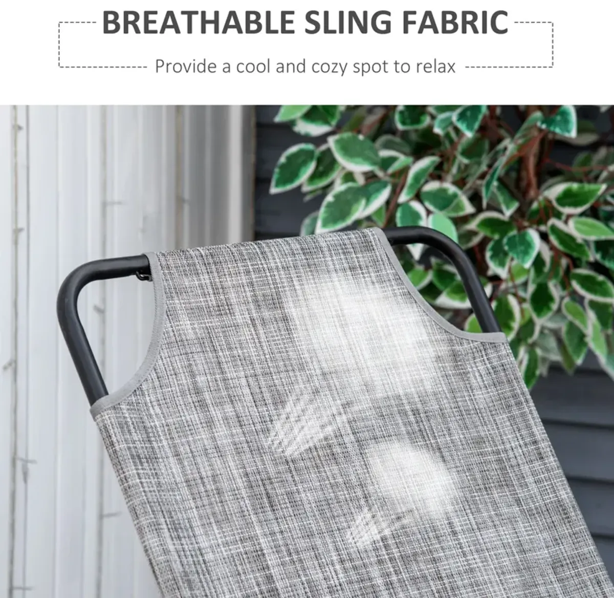 Grey Patio Comfort: Outdoor Sling Fabric Rocking Chair